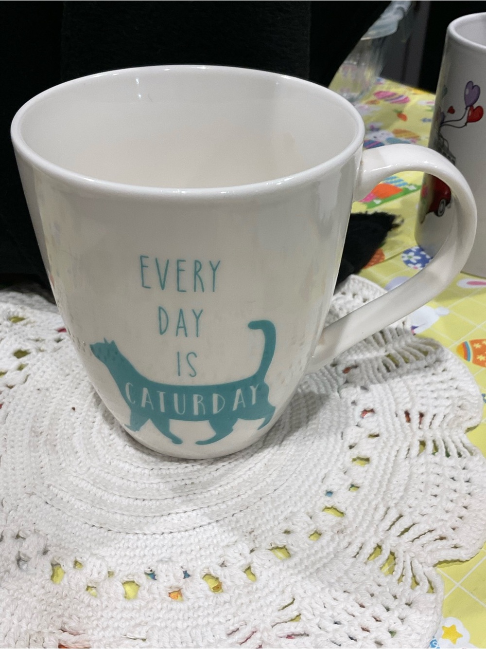 Pfaltzgraff White Mug with Teal Cat Graphic. BP